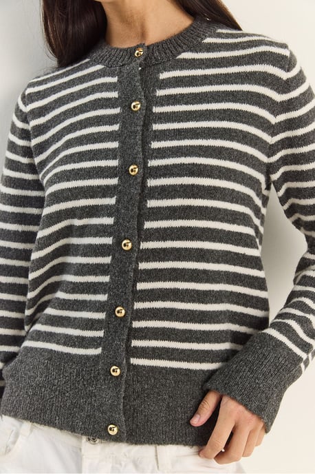 Gestreifter Rippstrick-Cardigan mit Knopfverschluss - Image 6