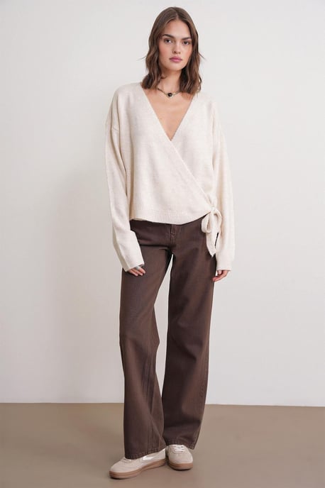 Rippstrick V-Ausschnitt Cardigan mit Bindeband - Image 2
