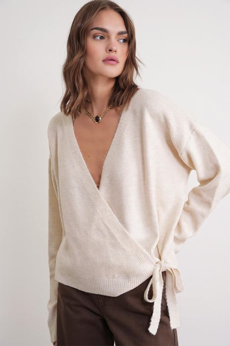 Rippstrick V-Ausschnitt Cardigan mit Bindeband - Image 3