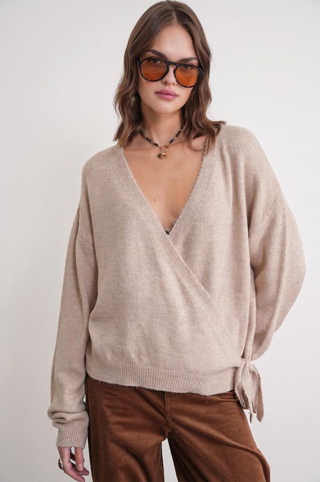 Rippstrick V-Ausschnitt Cardigan mit Bindeband - Image 1