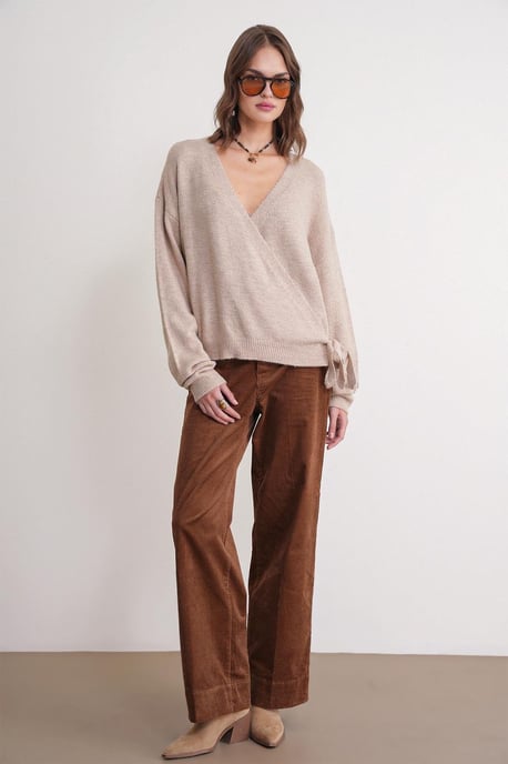 Rippstrick V-Ausschnitt Cardigan mit Bindeband - Image 2