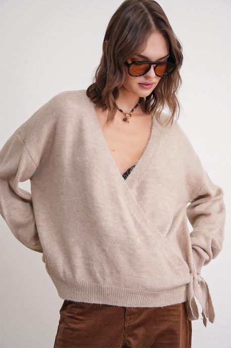 Rippstrick V-Ausschnitt Cardigan mit Bindeband - Image 3