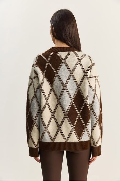 Dicker Jacquard-Strickcardigan mit V-Ausschnitt und Knopfverschluss - Image 6