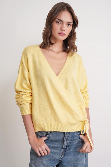 Rippstrick V-Ausschnitt Cardigan mit Bindeband - Image 1