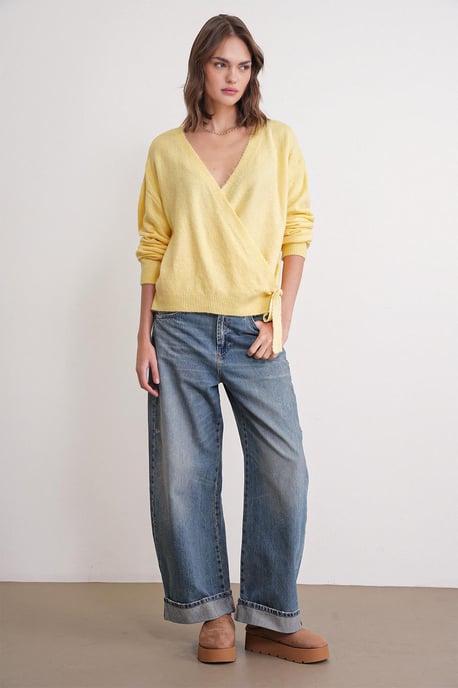 Rippstrick V-Ausschnitt Cardigan mit Bindeband - Image 2