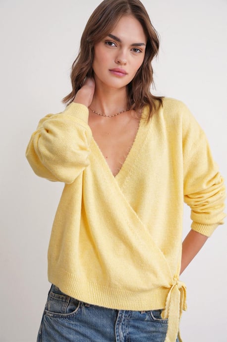 Rippstrick V-Ausschnitt Cardigan mit Bindeband - Image 4
