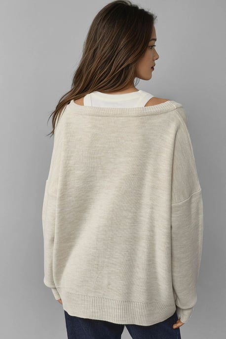 Übergroßer Rippstrick V-Ausschnitt Knopf-Cardigan - Image 2