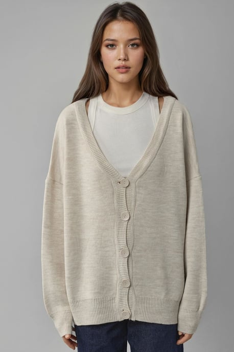 Übergroßer Rippstrick V-Ausschnitt Knopf-Cardigan - Image 6