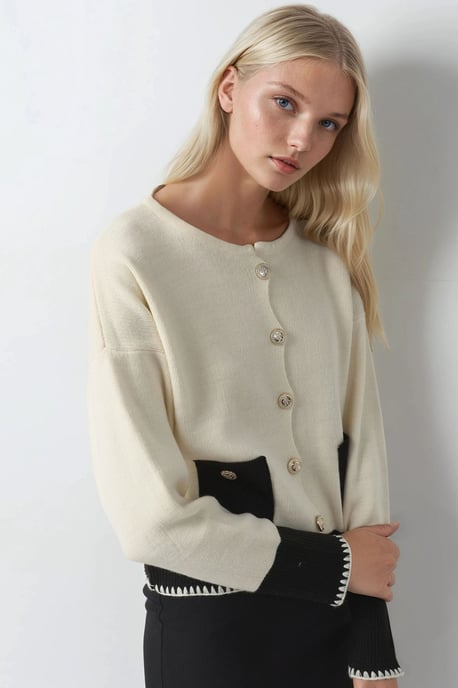 Pocket Detaillierter Strickcardigan mit Knopfverschluss - Image 2