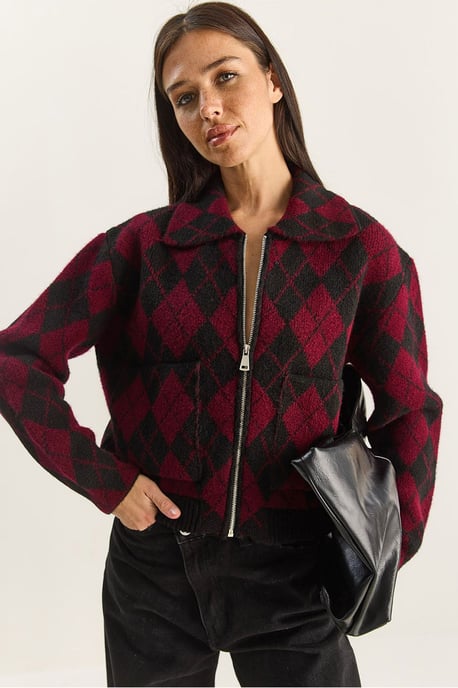 Dicker Jacquard-Strickcardigan mit Reißverschluss - Image 1