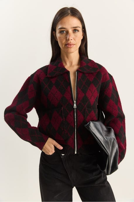 Dicker Jacquard-Strickcardigan mit Reißverschluss - Image 2
