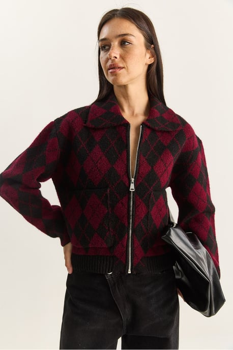 Dicker Jacquard-Strickcardigan mit Reißverschluss - Image 3