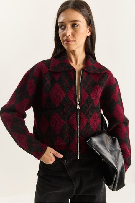 Dicker Jacquard-Strickcardigan mit Reißverschluss - Image 4