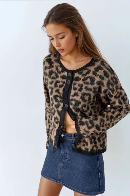 Leopardenmuster Knopf-Cardigan - Image 3