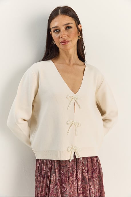 Knopf Detaillierter Strick V-Ausschnitt Cardigan - Image 2