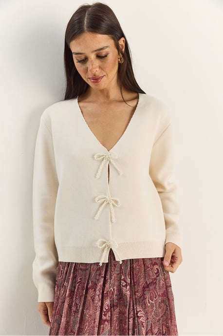 Knopf Detaillierter Strick V-Ausschnitt Cardigan - Image 3
