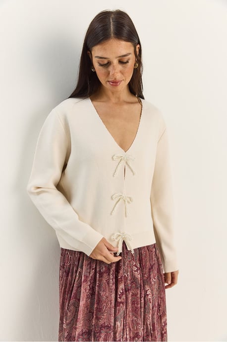 Knopf Detaillierter Strick V-Ausschnitt Cardigan - Image 4