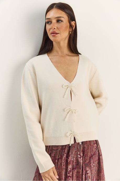 Knopf Detaillierter Strick V-Ausschnitt Cardigan - Image 5