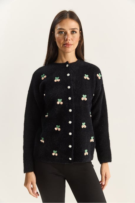 Bianco Lucci Bestickter Cardigan mit Knopfleiste - Schwarz - Image 2