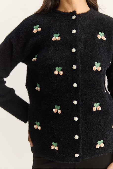 Bianco Lucci Bestickter Cardigan mit Knopfleiste - Schwarz - Image 5
