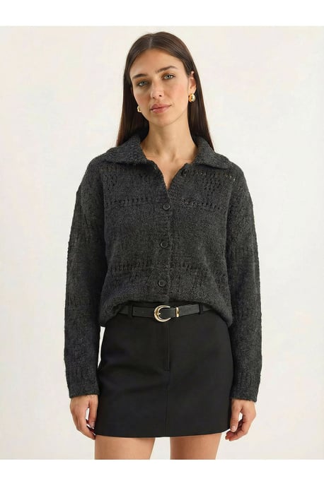 Strukturierter Polo-Kragen Knopf-Cardigan - Image 2