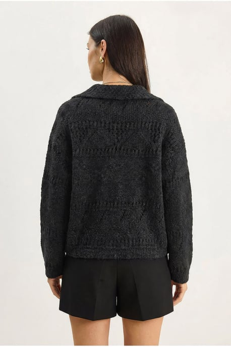 Strukturierter Polo-Kragen Knopf-Cardigan - Image 5