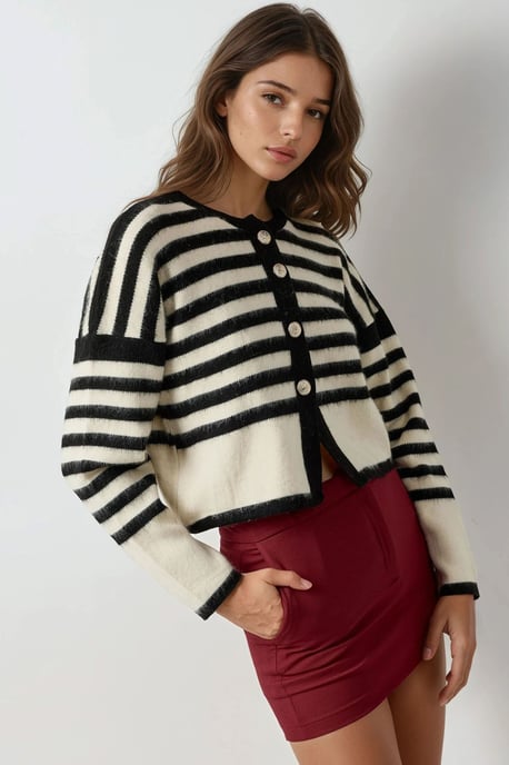 Gestreifter Strickcardigan mit Knopfverschluss - Image 2