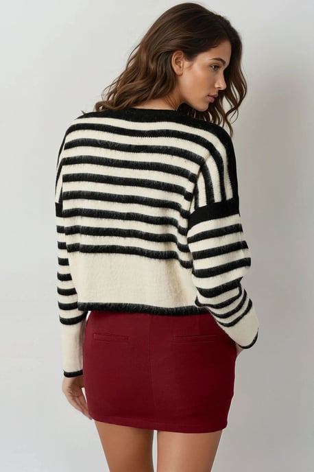 Gestreifter Strickcardigan mit Knopfverschluss - Image 3