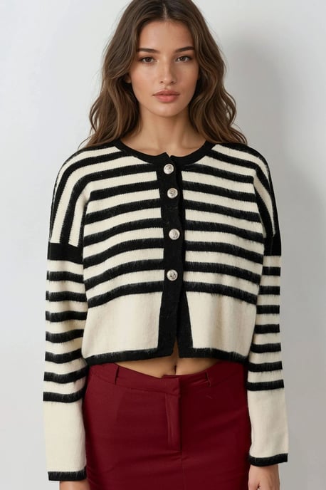 Gestreifter Strickcardigan mit Knopfverschluss - Image 6