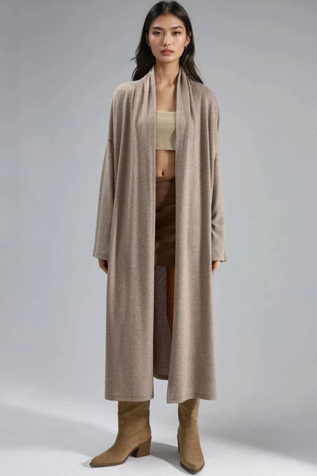 Lässiger Langarm-Cardigan mit offenem Vorderteil und Schalkragen - Image 1