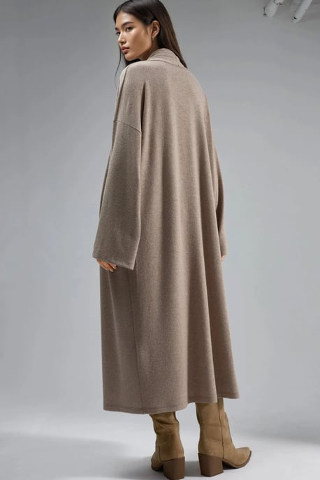 Lässiger Langarm-Cardigan mit offenem Vorderteil und Schalkragen - Image 3