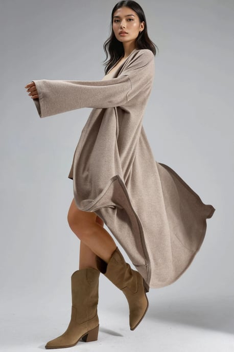 Lässiger Langarm-Cardigan mit offenem Vorderteil und Schalkragen - Image 4