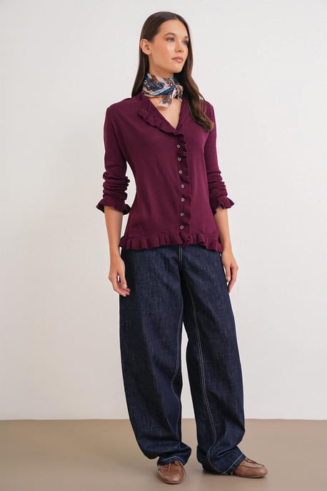 Rüschiger Gerippter Strickcardigan - Image 2