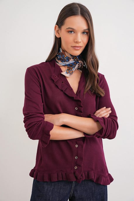 Rüschiger Gerippter Strickcardigan - Image 3