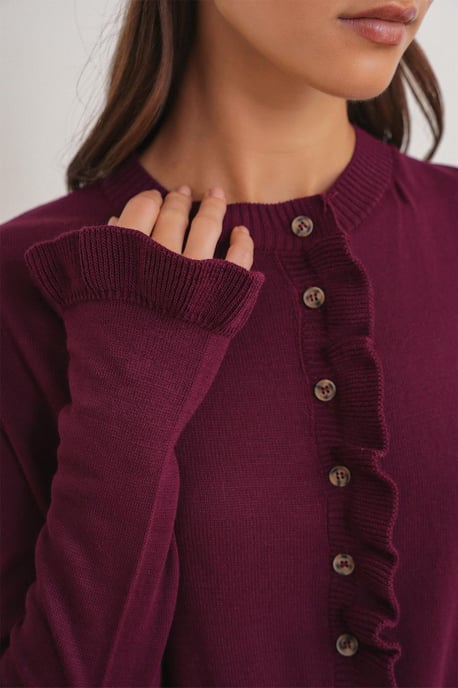 Rüschiger Gerippter Strickcardigan - Image 4