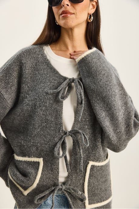 Übergroßer Strickcardigan mit Krawattenschluss - Image 5