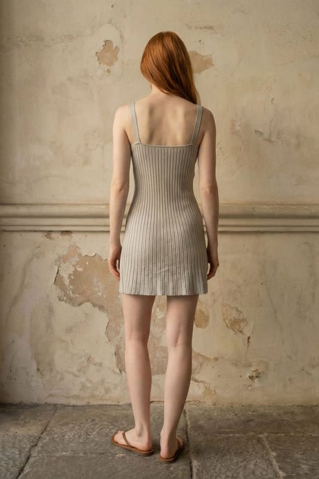 Geripptes Minikleid mit quadratischem Ausschnitt und figurbetonter Passform - Image 2