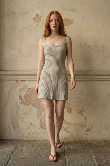 Geripptes Minikleid mit quadratischem Ausschnitt und figurbetonter Passform - Image 3