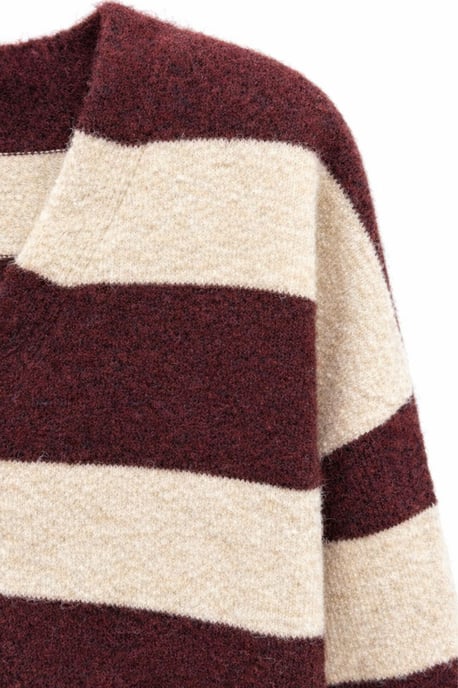 Gestreifter V-Ausschnitt Knopf-Front Strickcardigan - Image 2
