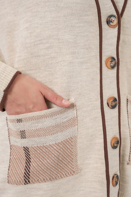 Taschen, detaillierter V-Ausschnitt Cardigan und weit geschnittene Hose Set - Image 4