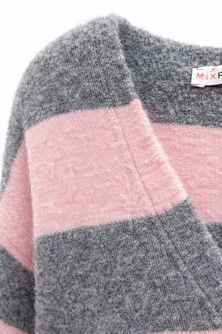 Gestreifter V-Ausschnitt Knopf-Front Strickcardigan - Image 3
