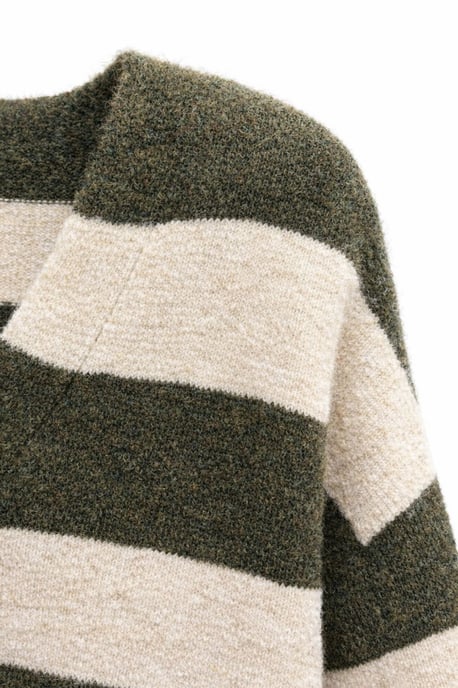 Gestreifter V-Ausschnitt Knopf-Front Strickcardigan - Image 2