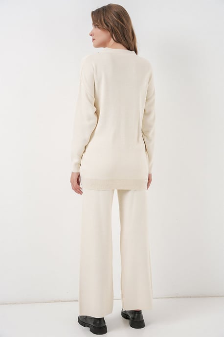 V-Ausschnitt Cardigan und Weit geschnittene Hose Set - Image 5