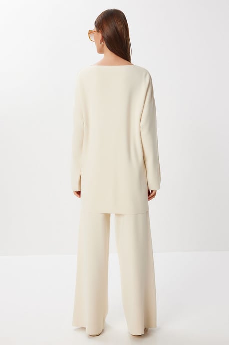 Oversized V-Ausschnitt Strickwaren Zweiteiliges Set mit Bindung - Image 6