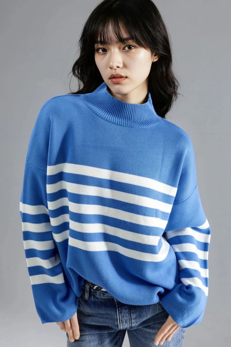 Übergroßer gestreifter Rollkragenpullover - Image 1