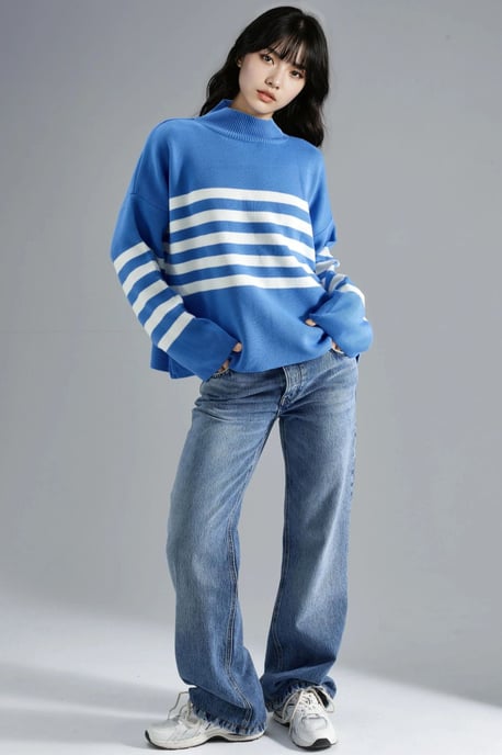 Übergroßer gestreifter Rollkragenpullover - Image 5