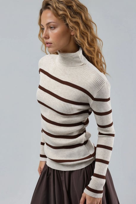 Taillierter gestreifter Rippstrickrollkragensweater - Image 2