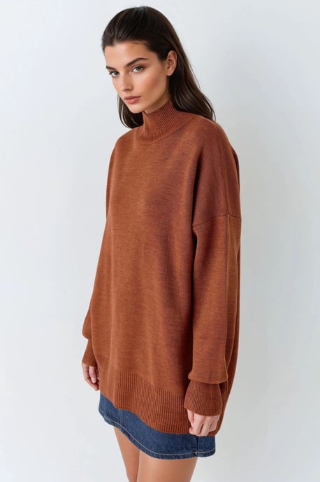 Oversized Halb-Stehkragen Strickpullover - Image 3