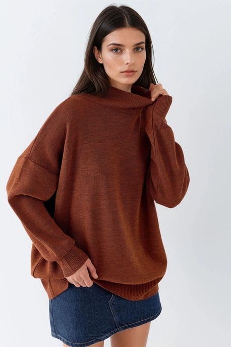 Oversized Halb-Stehkragen Strickpullover - Image 4