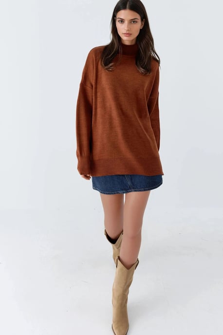 Oversized Halb-Stehkragen Strickpullover - Image 5